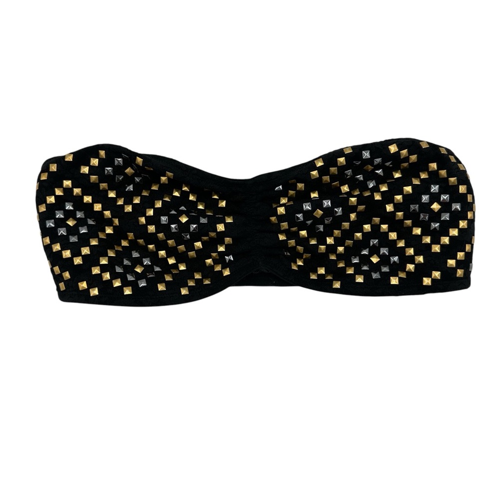 PINK Victoria’s Secret Black Studded Gold Silver Bandaeu Strapless Bralette Sml